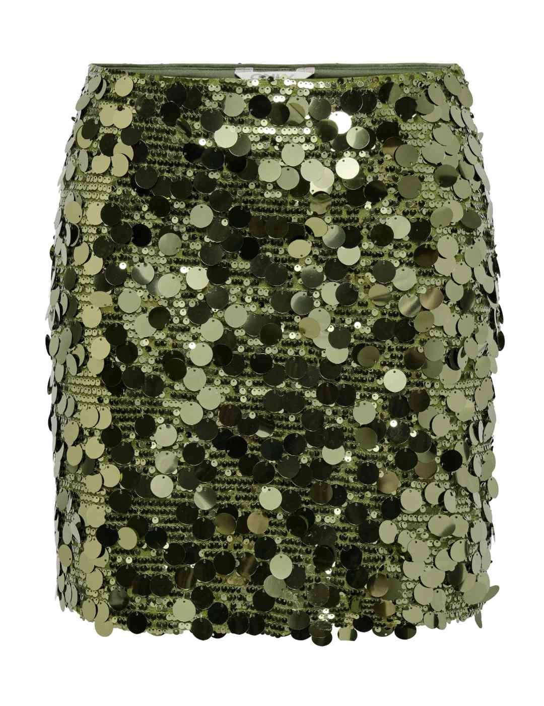 Falda Only Jadel lentejuelas grandes verde mini para mujer