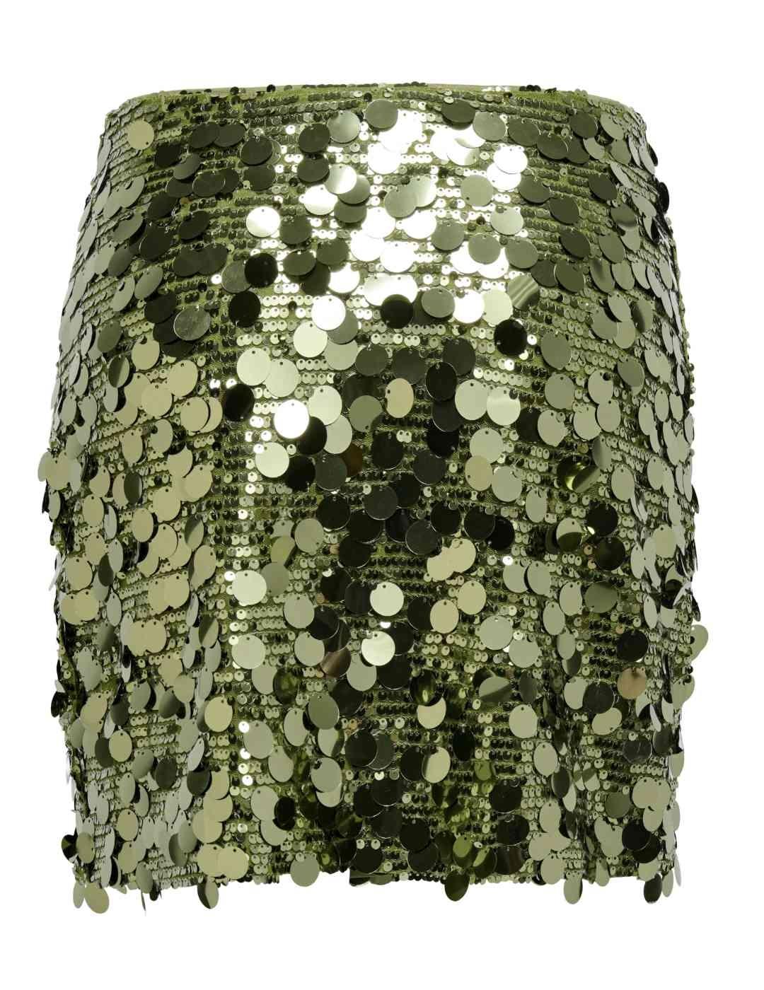 Falda Only Jadel lentejuelas grandes verde mini para mujer