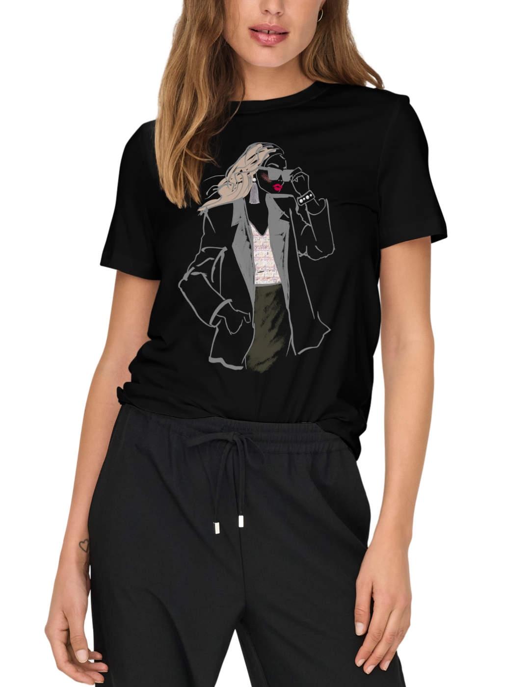 Camiseta Only Emma silueta negra aplique para mujer