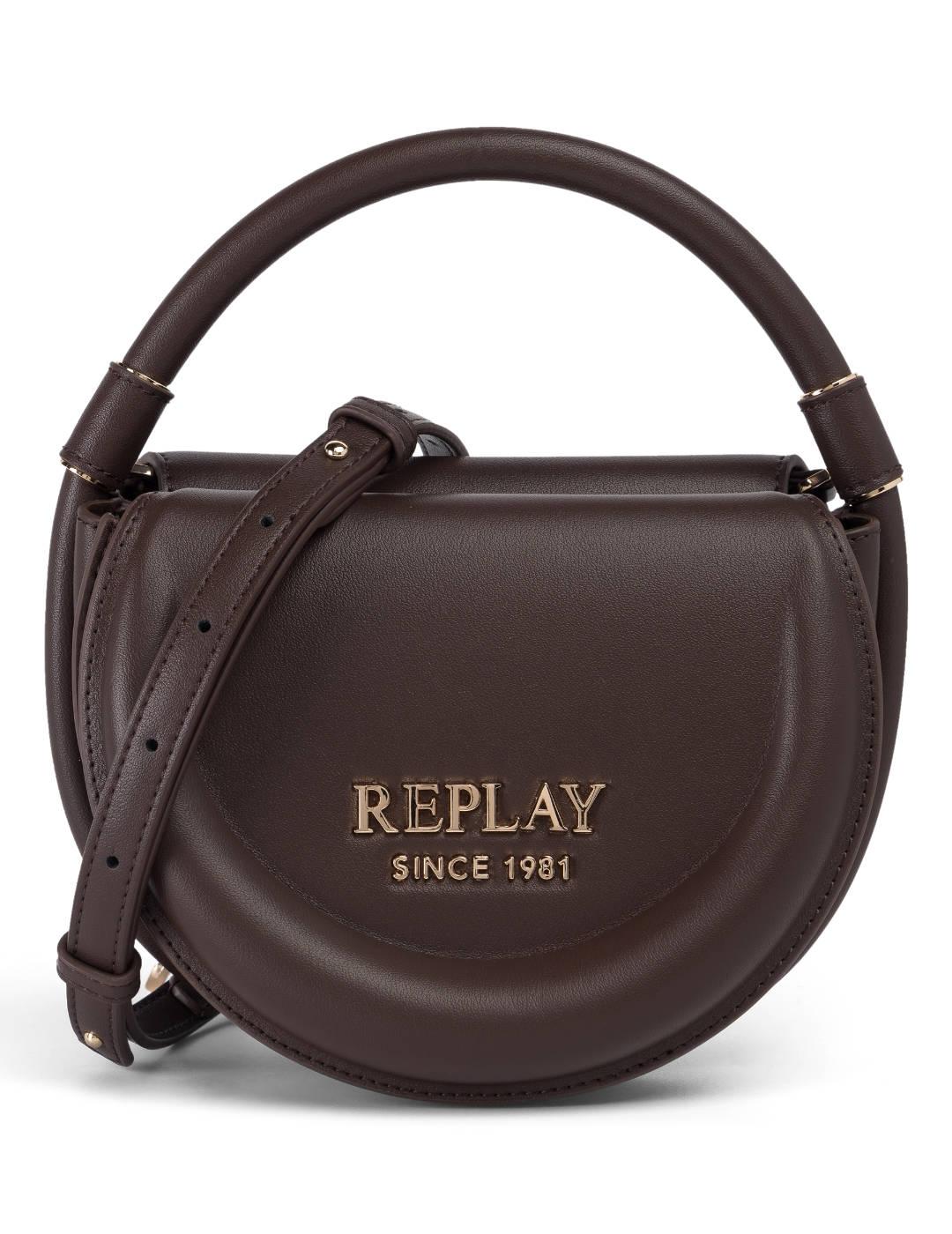 Bolso Replay marrón chocolate ovalado bandolera para mujer