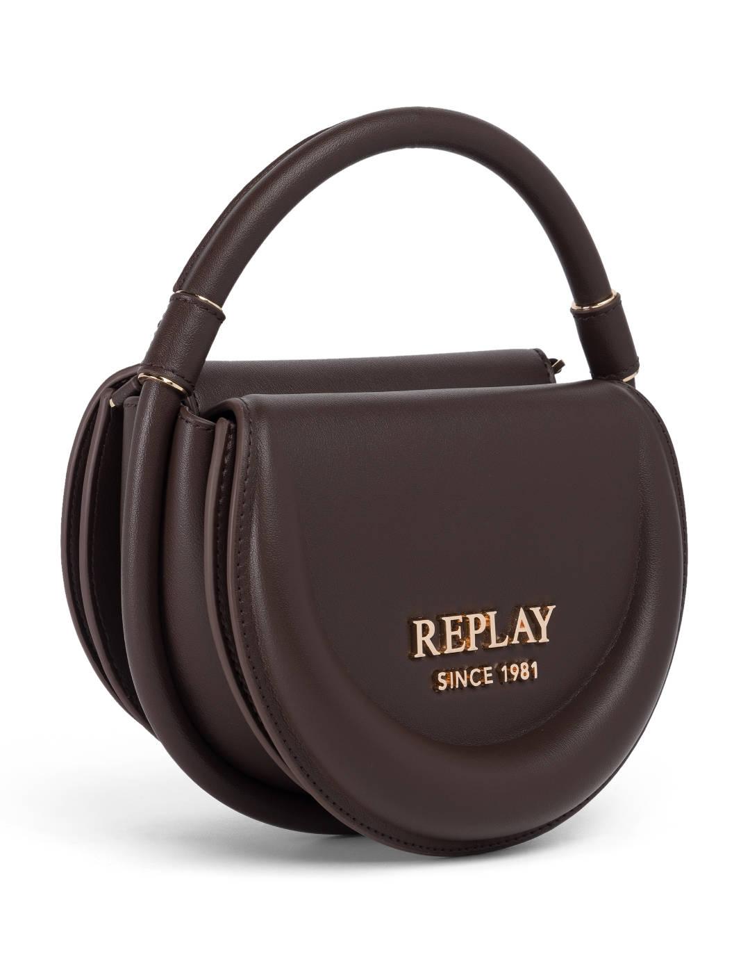 Bolso Replay marrón chocolate ovalado bandolera para mujer