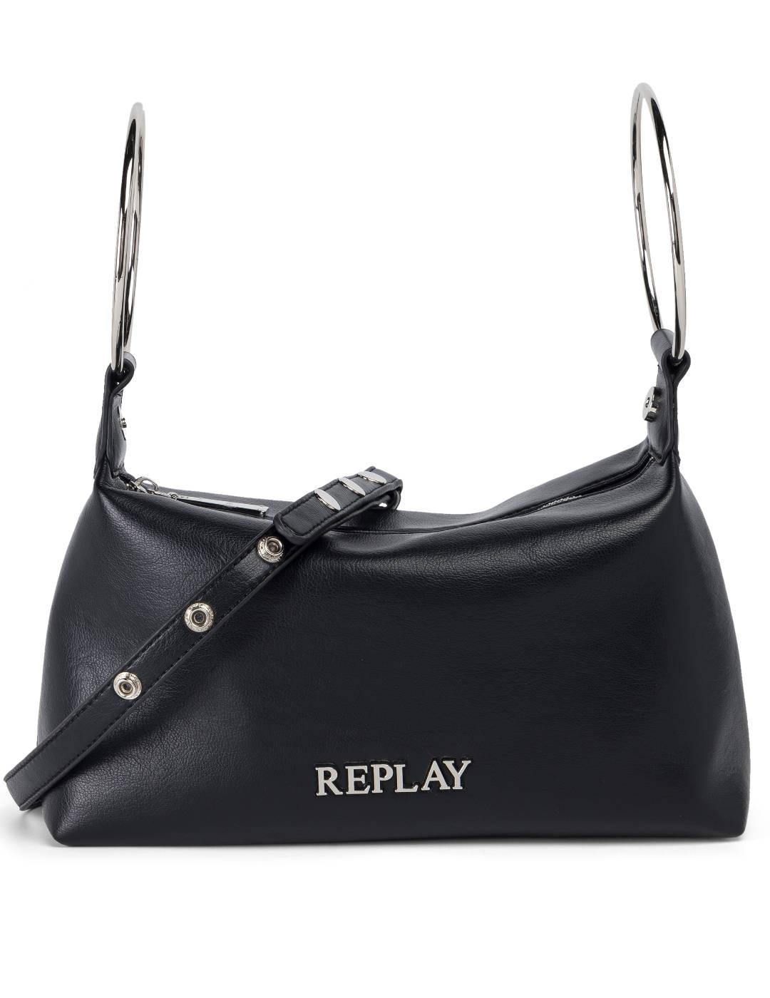 Bolso Replay negro y plata asas circulares para mujer