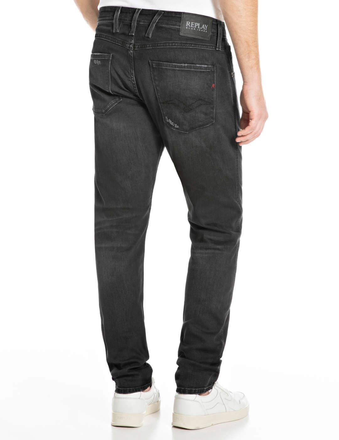 Vaquero Replay Anbass negro desgastado slim fit para hombre