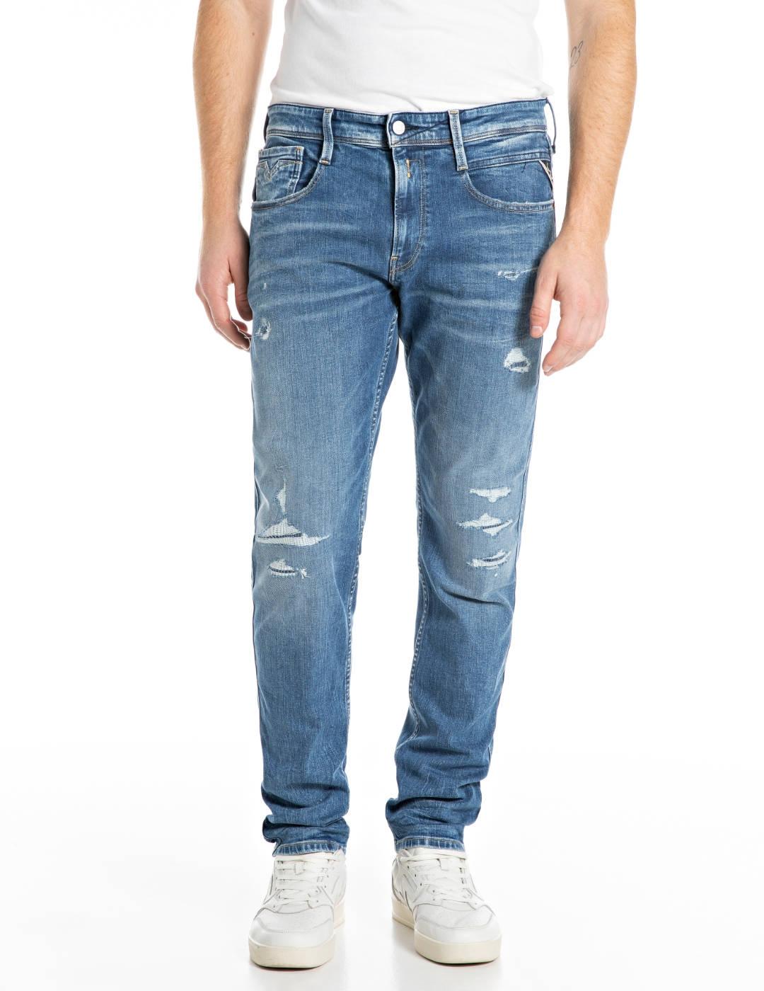Vaquero Replay Anbass azul medio desgastado roto para hombre