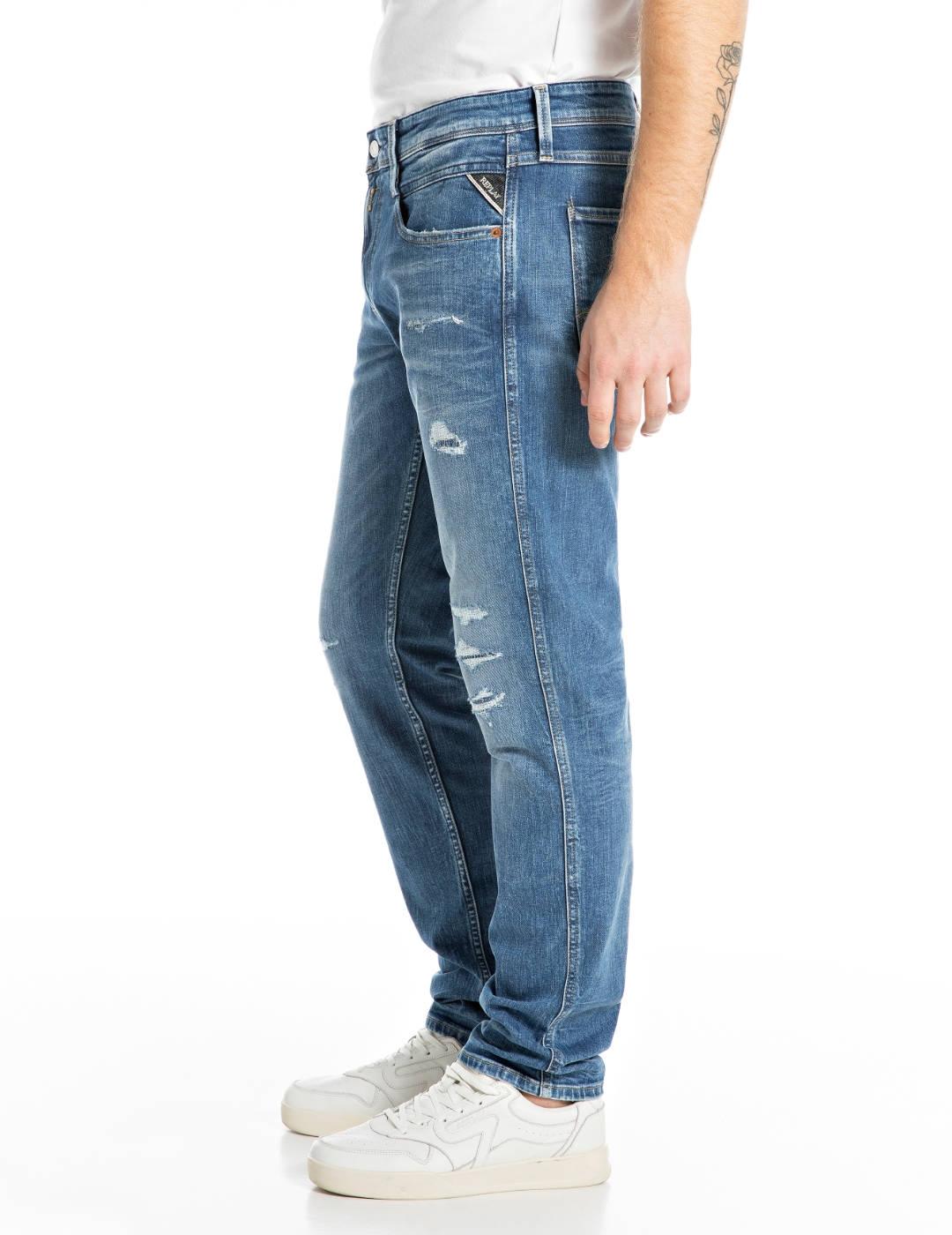 Vaquero Replay Anbass azul medio desgastado roto para hombre