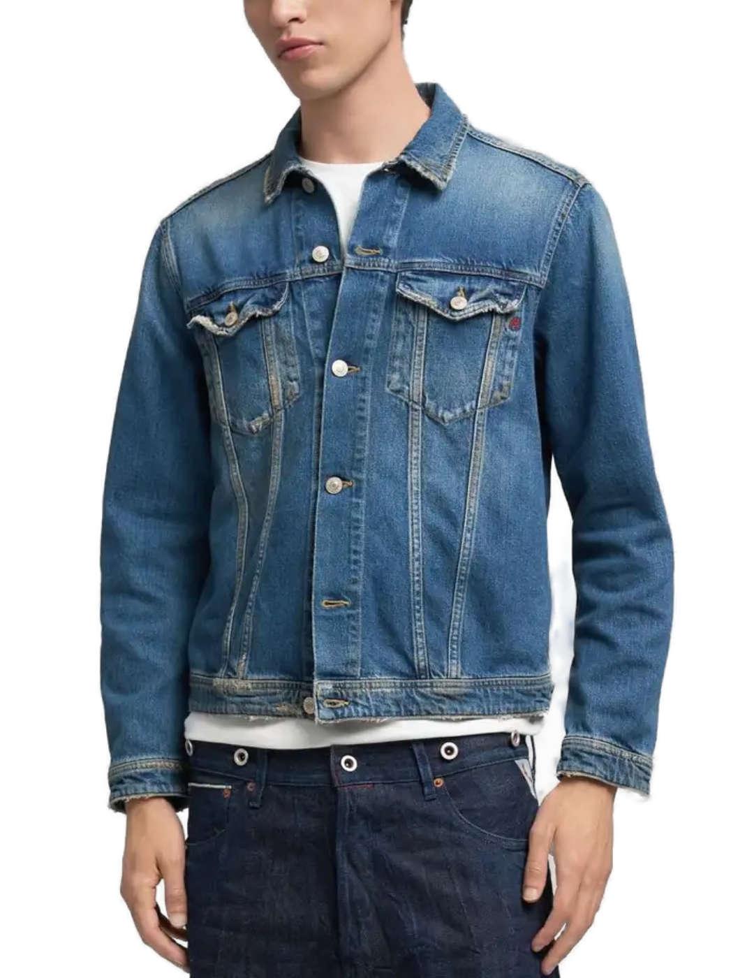 Chaqueta vaquera Replay azul desgastado de botones hombre