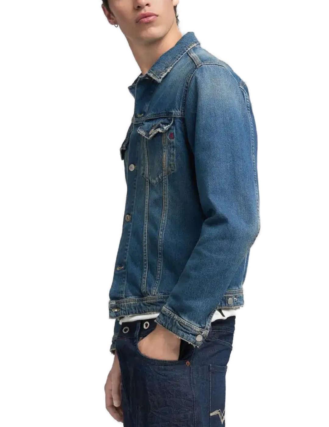 Chaqueta vaquera Replay azul desgastado de botones hombre