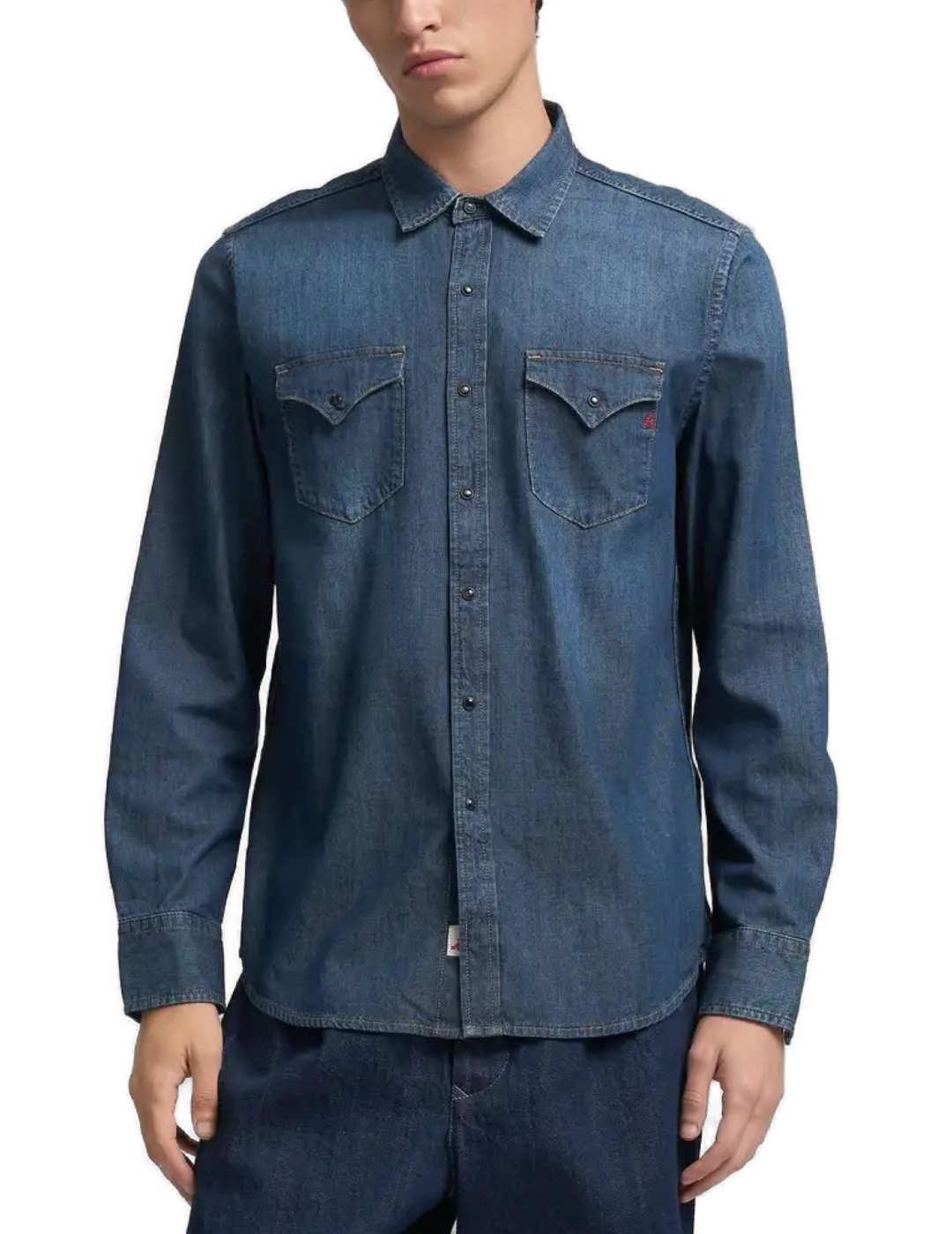 Camisa Replay vaquera azul medio para hombre