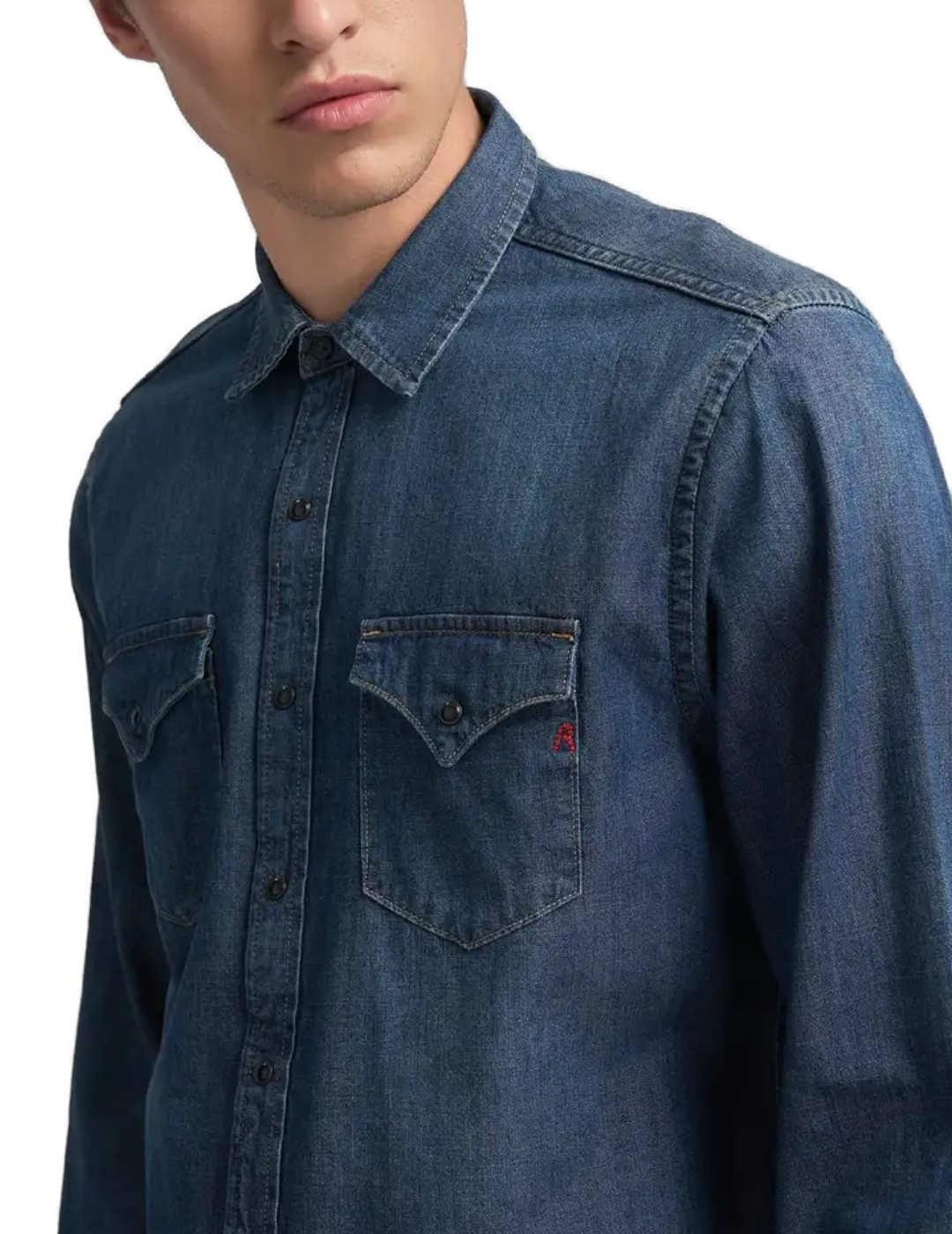 Camisa Replay vaquera azul medio para hombre