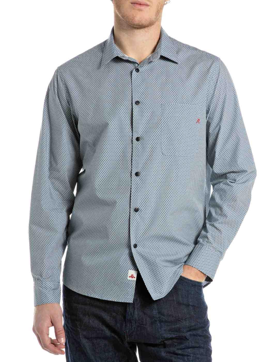 Camisa Replay azul claro estampado manga larga para hombre