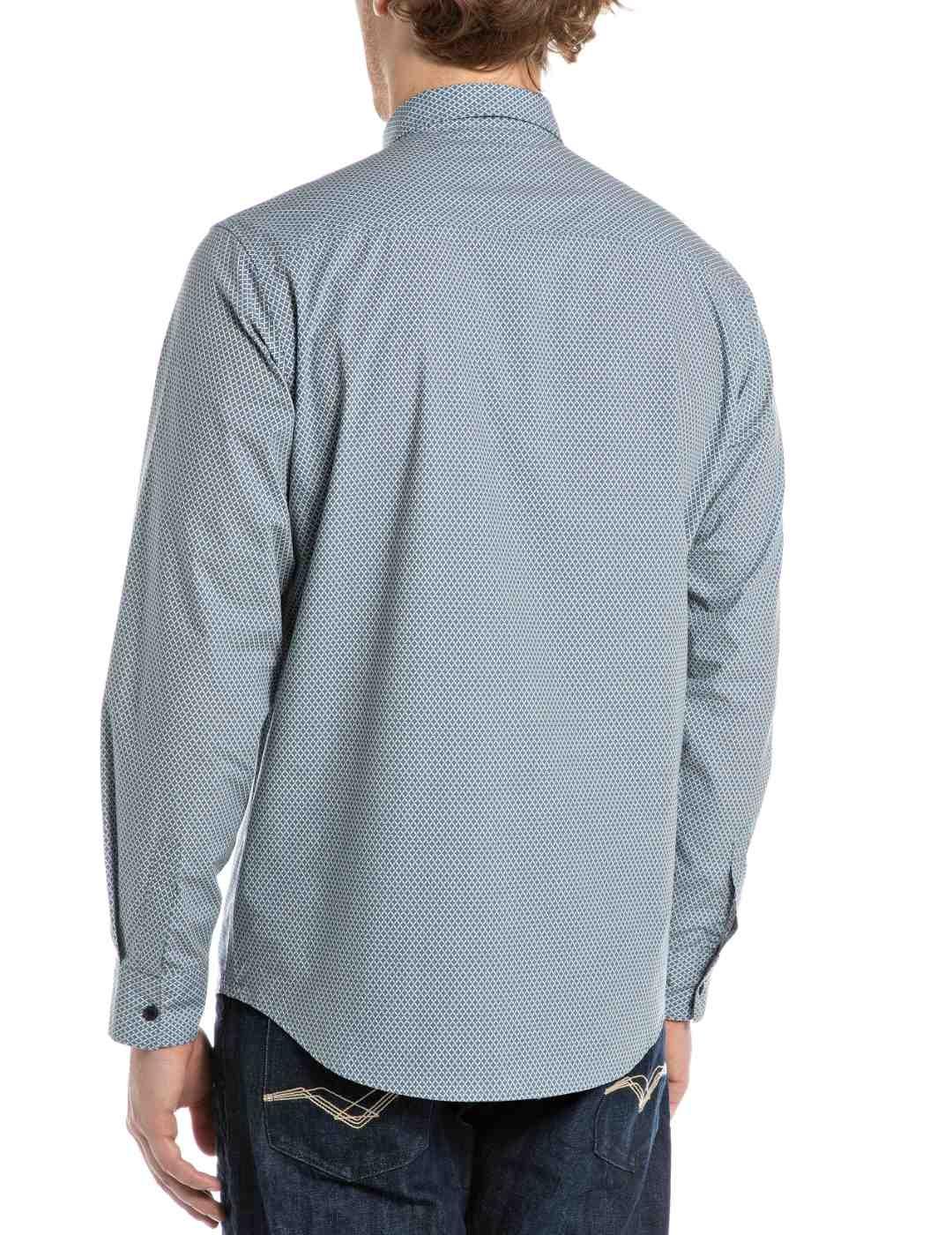 Camisa Replay azul claro estampado manga larga para hombre