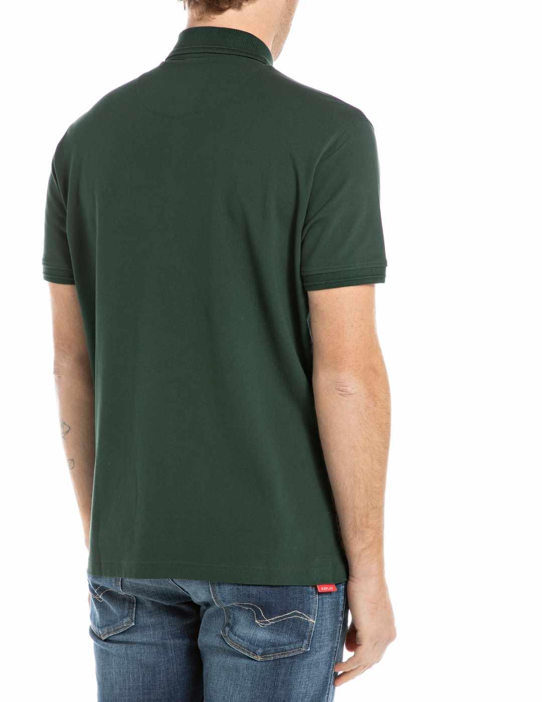 Polo Replay verde manga corta logo rojo para hombre