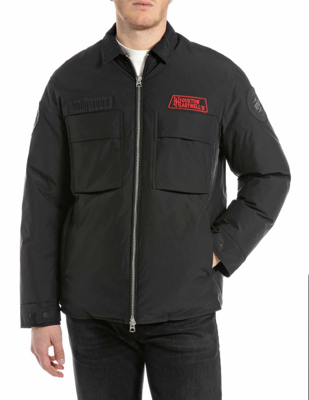 Chaqueta Replay Rider negra con parches para hombre