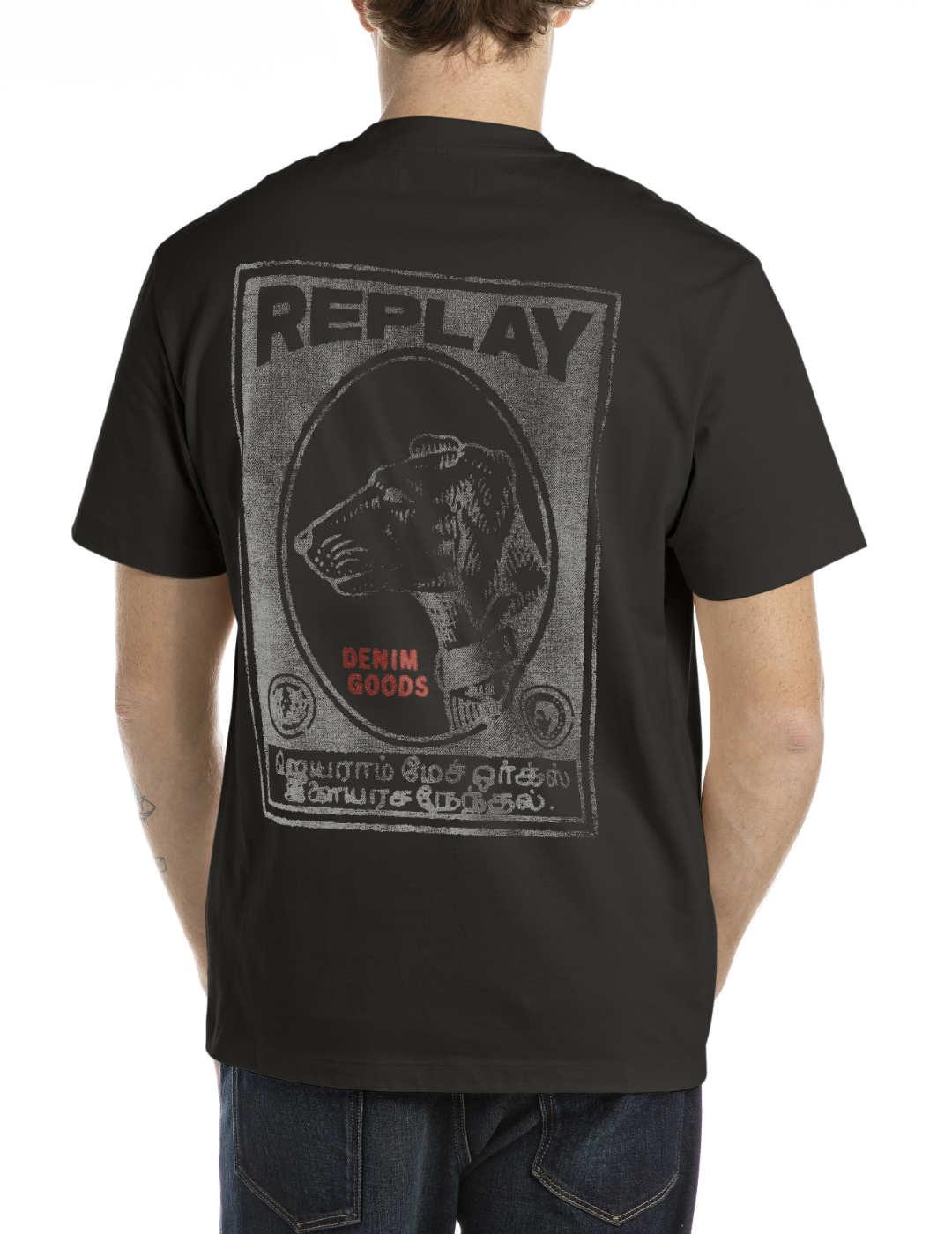 Camiseta Replay negra dibujo espalda perro de hombre