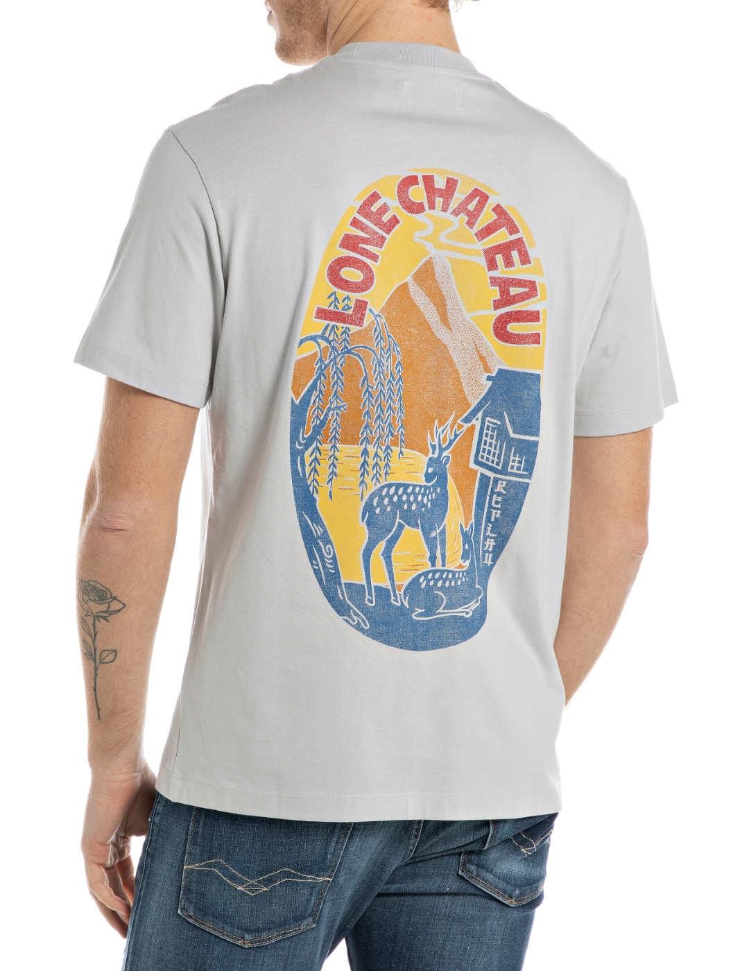 Camiseta Replay gris claro manga corta para hombre