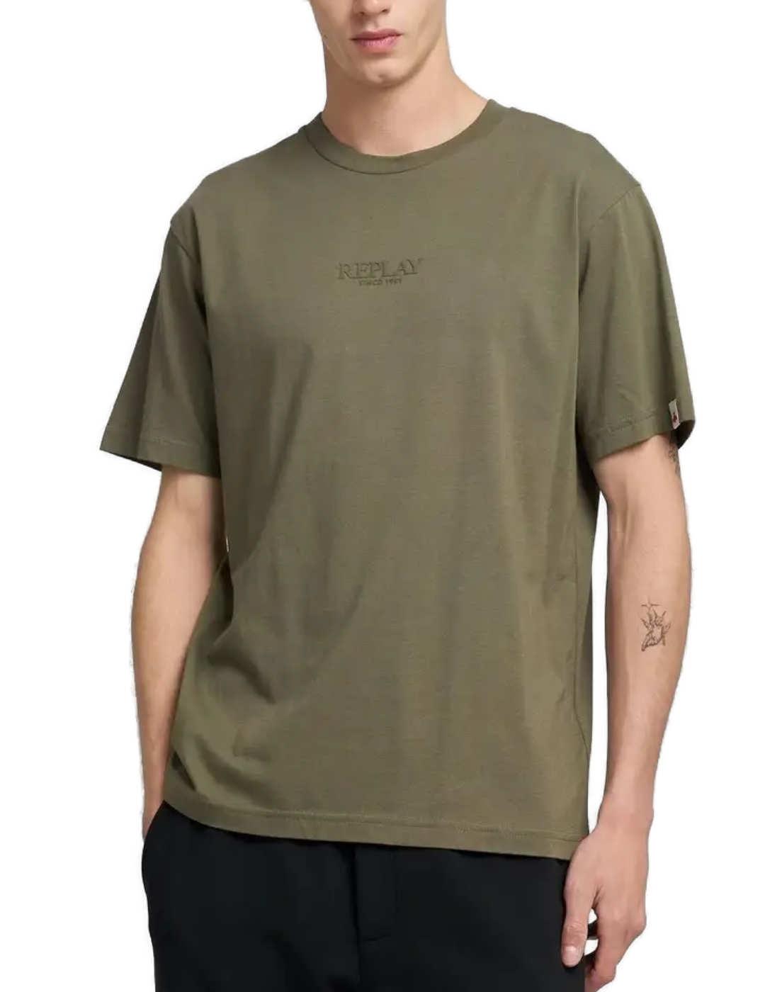 Camiseta Replay verde militar manga corta de hombre