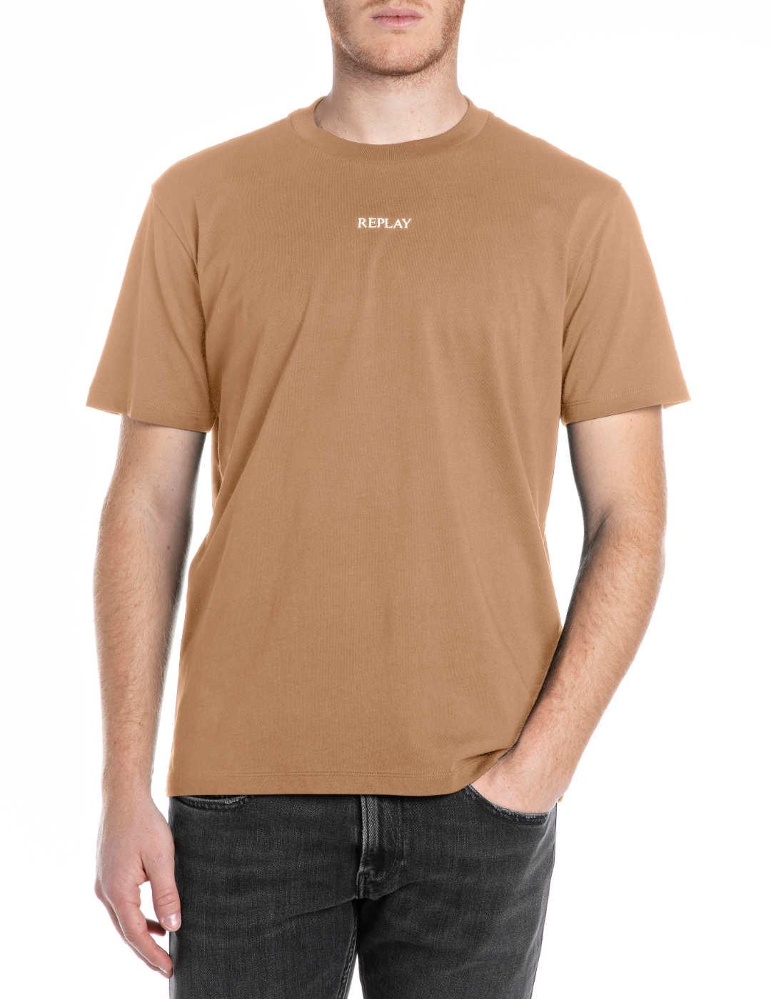 Camiseta Replay logo frontal minimalista marrón de hombre