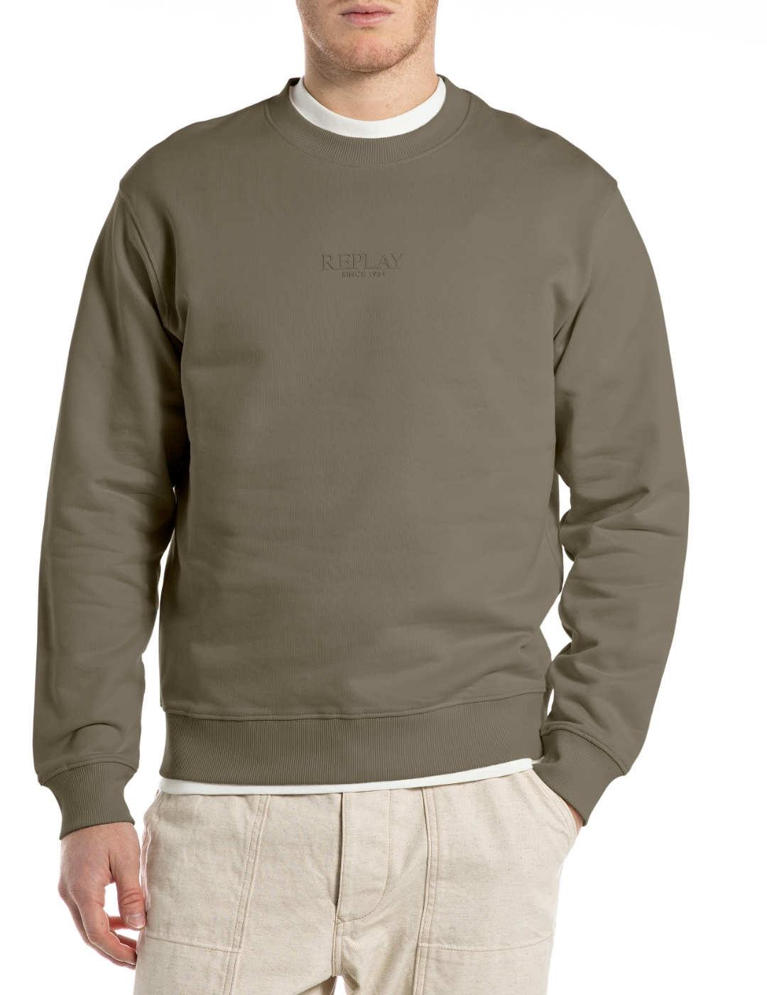 Sudadera Replay beige sin capucha para hombre