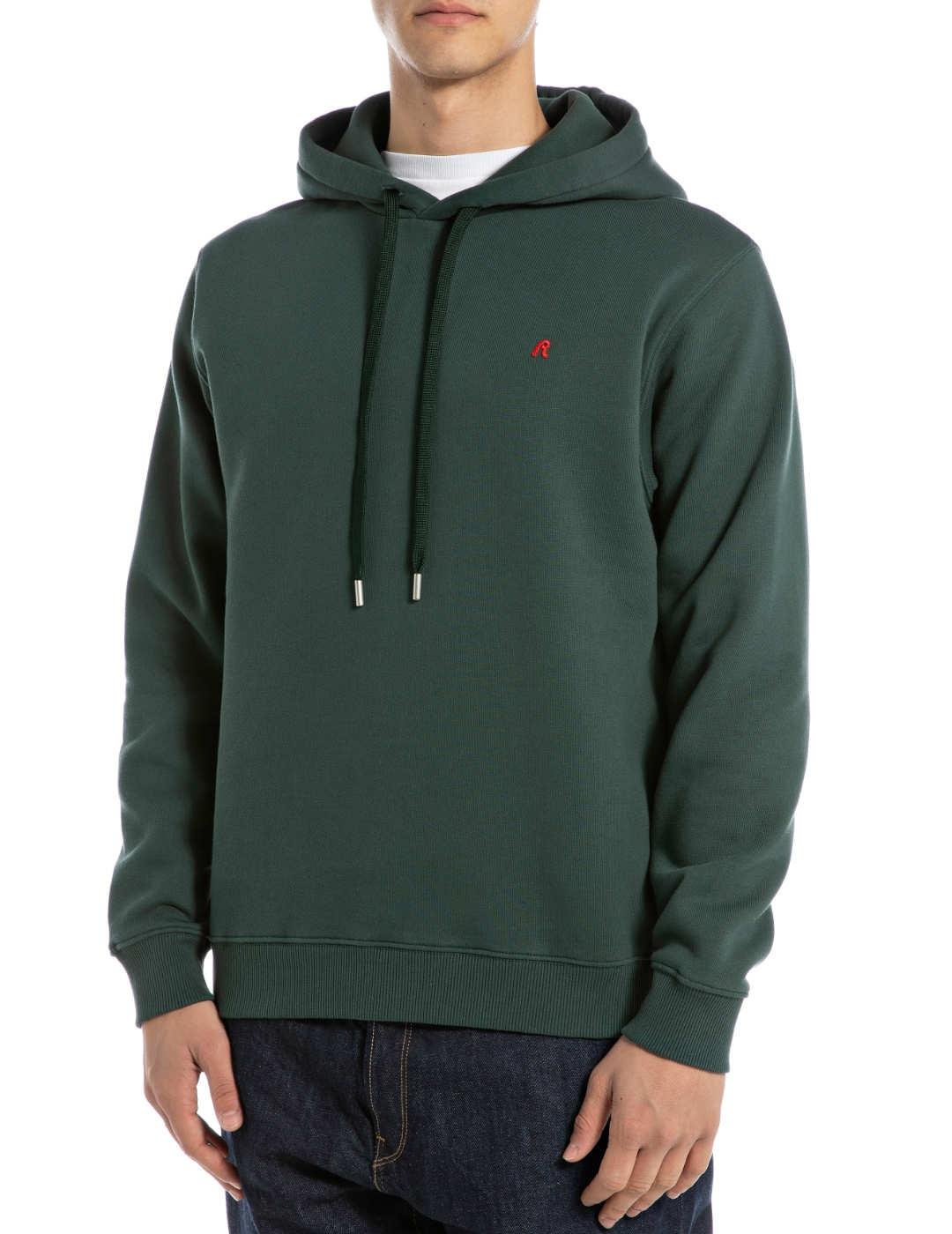 Sudadera Replay verde oscuro con capucha para hombre