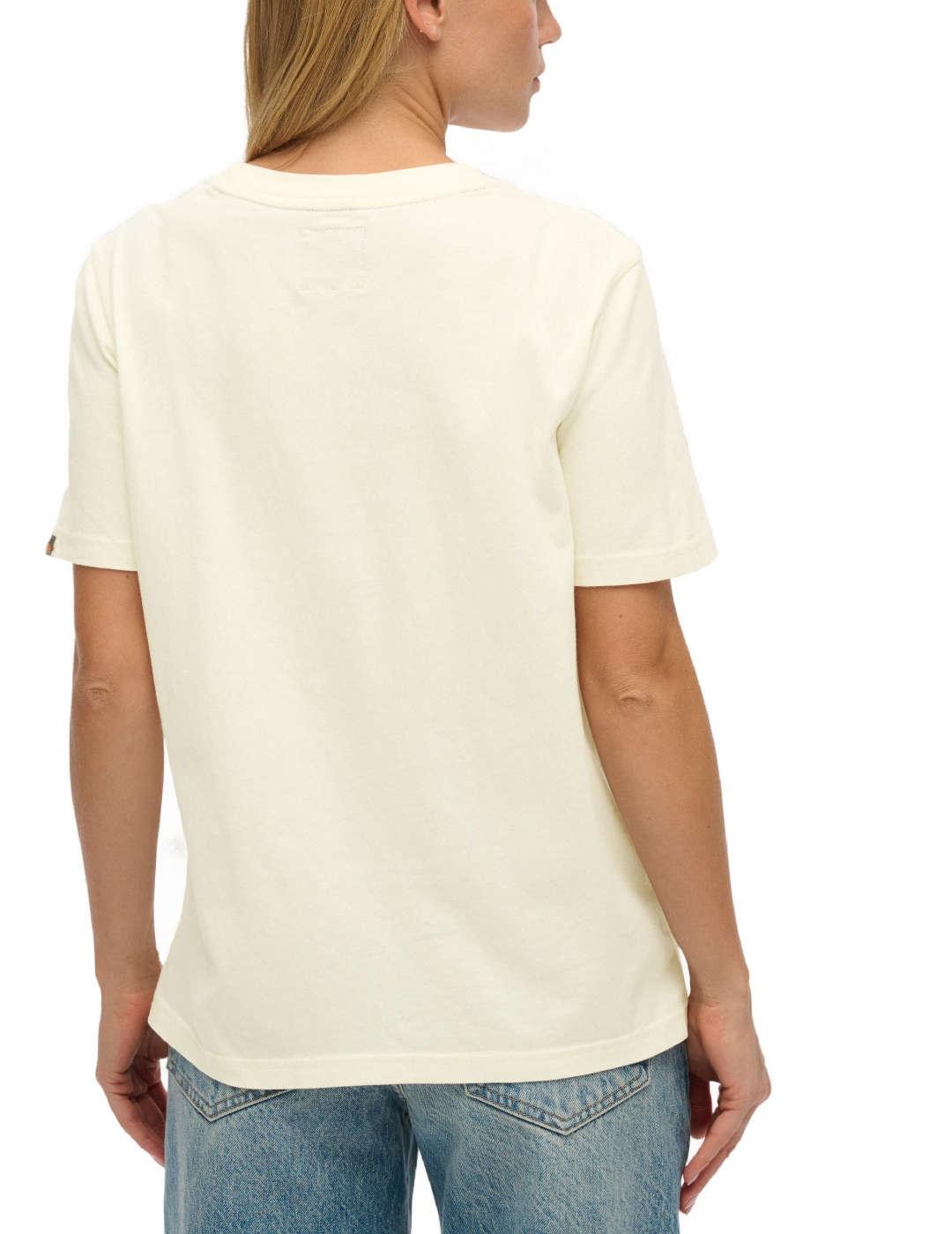 Camiseta Superdry Vintage beige logo dorado para mujer