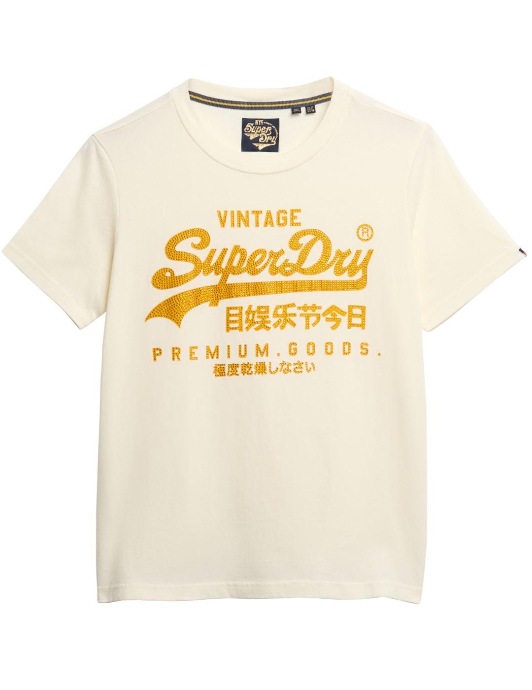 Camiseta Superdry Vintage beige logo dorado para mujer
