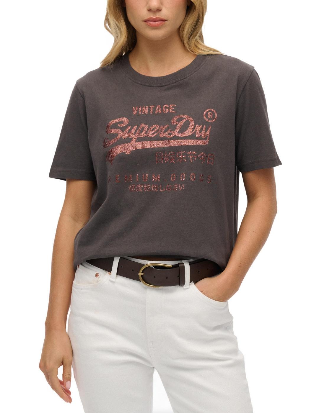 Camiseta Superdry Vintage negro logo cobre para mujer