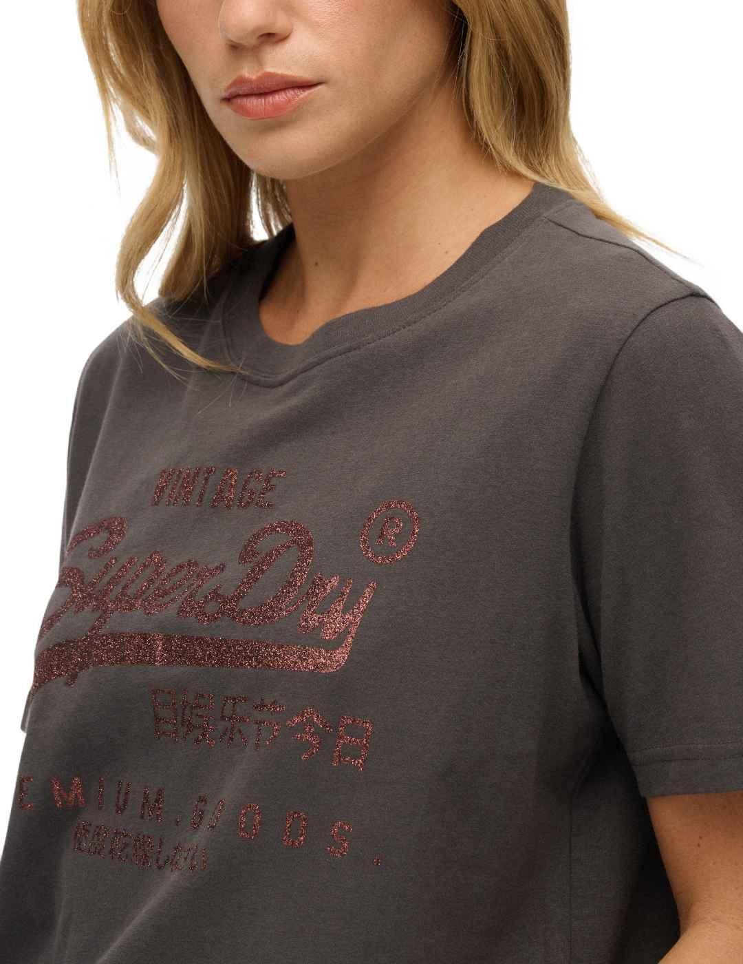 Camiseta Superdry Vintage negro logo cobre para mujer