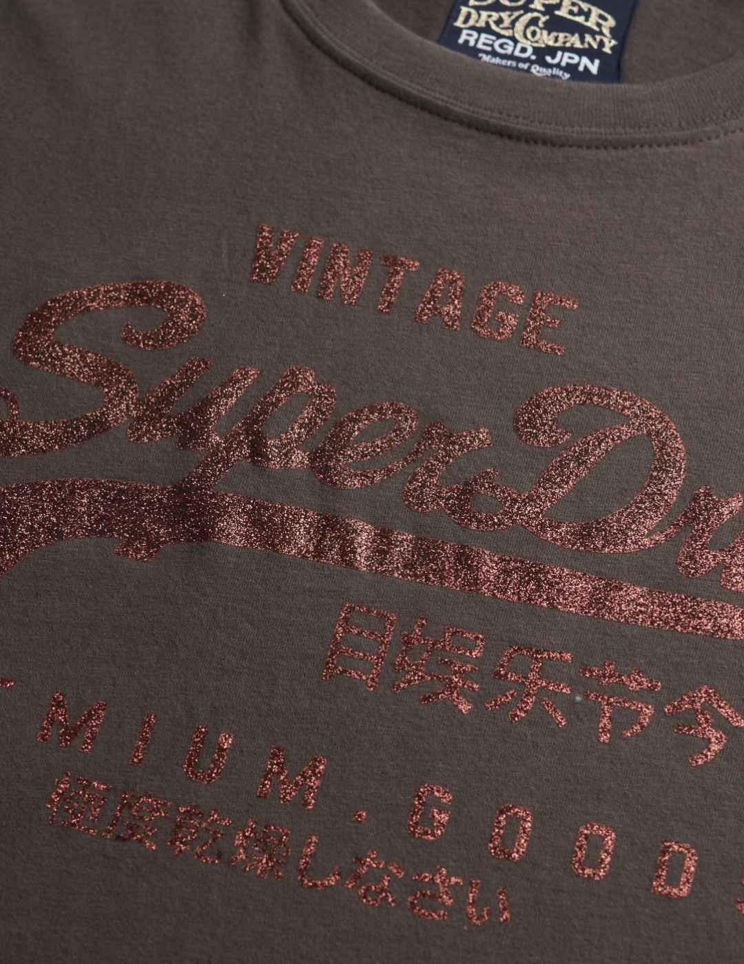 Camiseta Superdry Vintage negro logo cobre para mujer