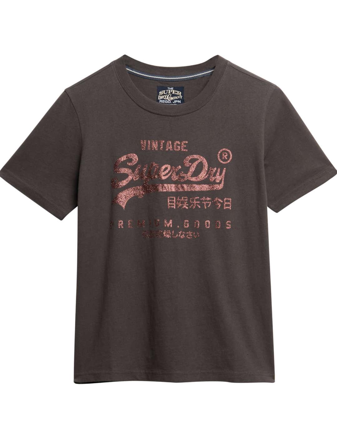 Camiseta Superdry Vintage negro logo cobre para mujer