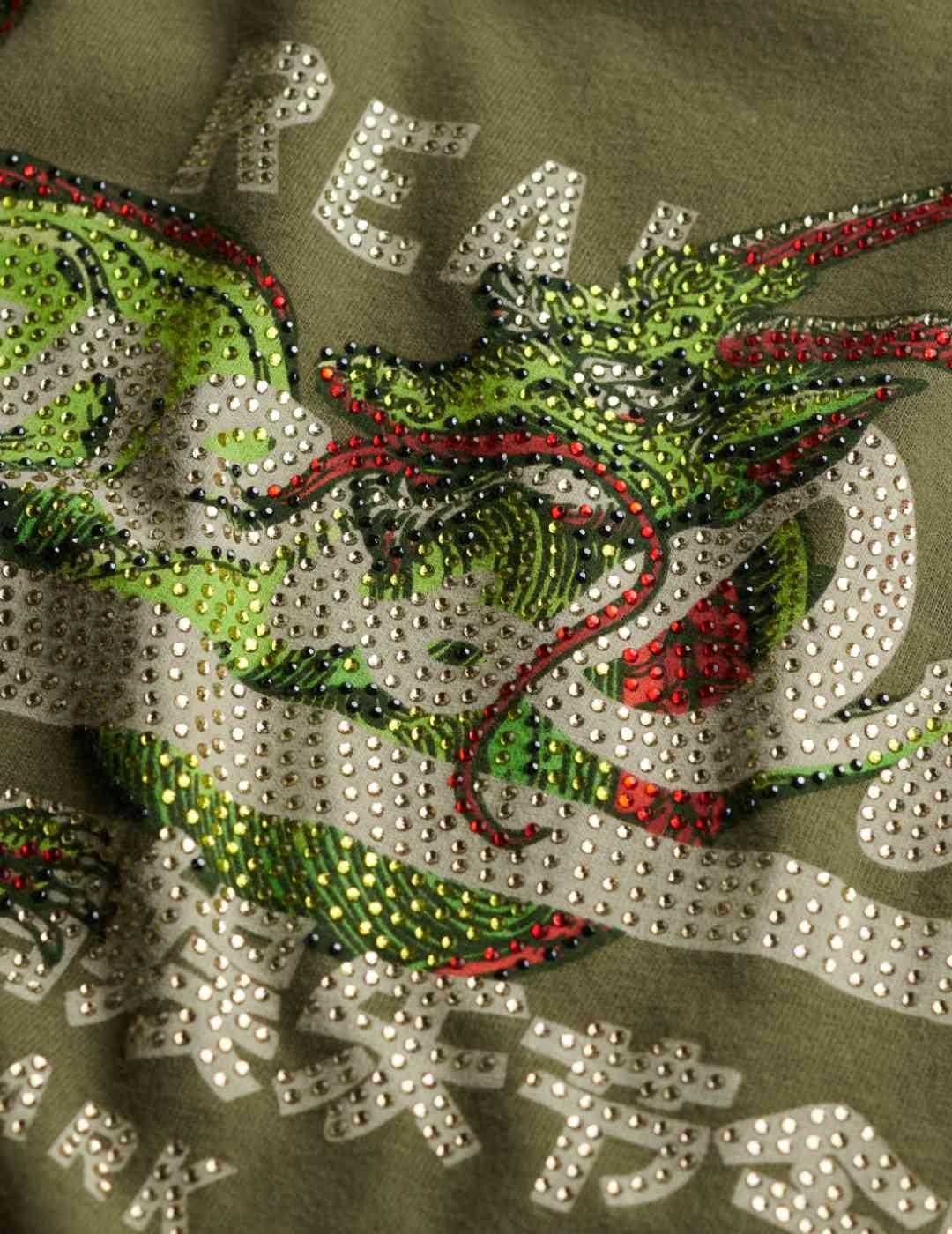 Camiseta Superdry Tokyo verde dragón manga corta de mujer