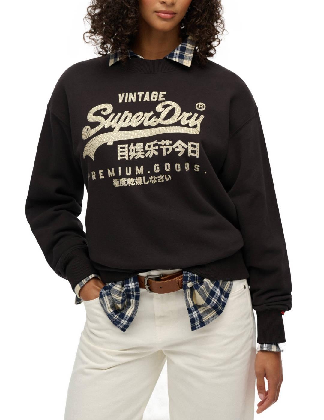 Sudadera Superdry Embellished negro logo blanco para mujer