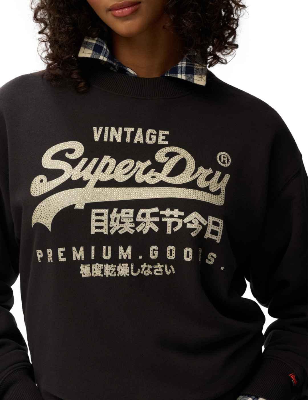 Sudadera Superdry Embellished negro logo blanco para mujer