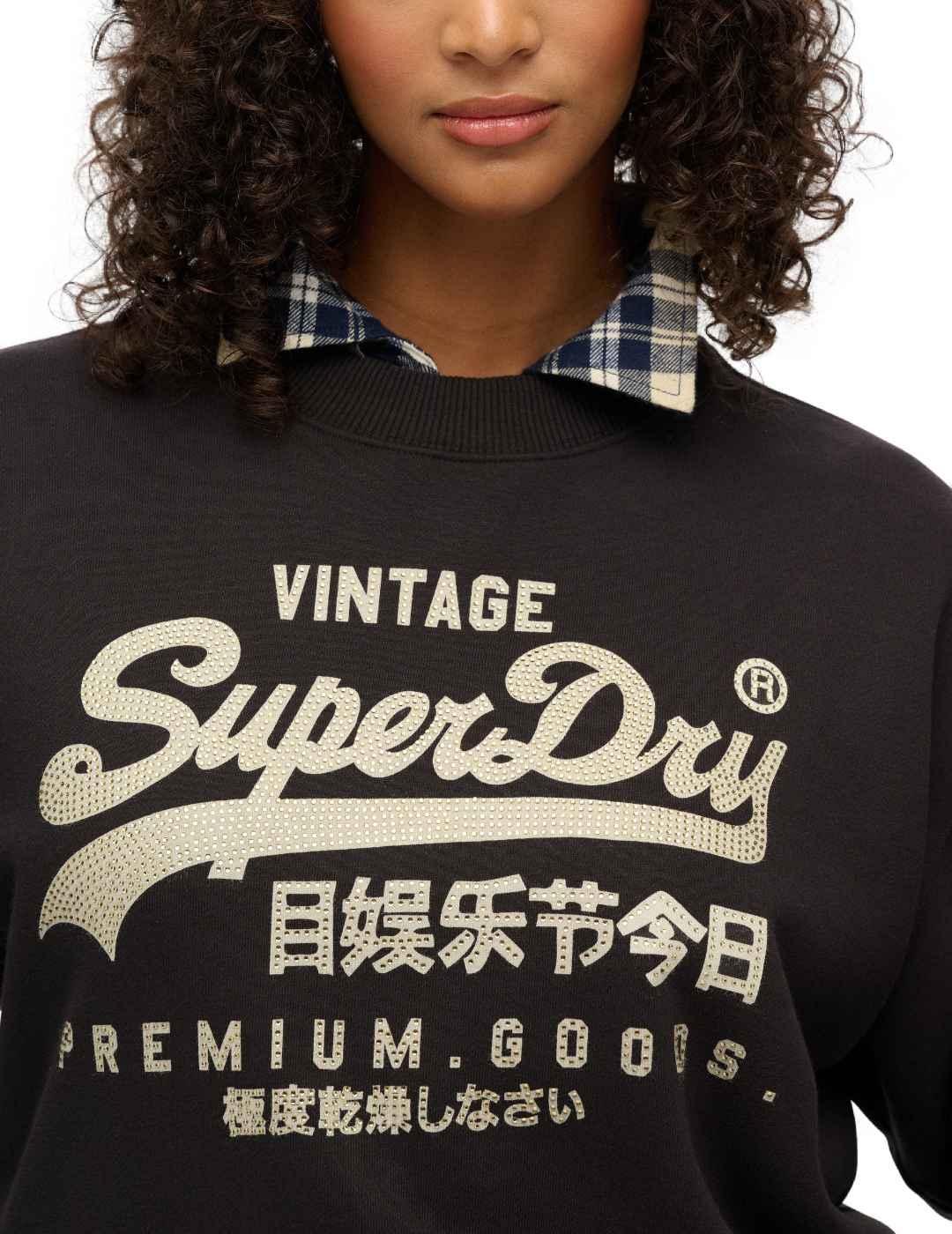 Sudadera Superdry Embellished negro logo blanco para mujer