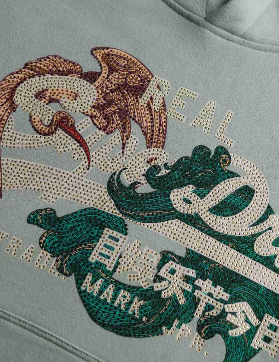 Sudadera Superdry Tokyo verde logo abalorios para mujer