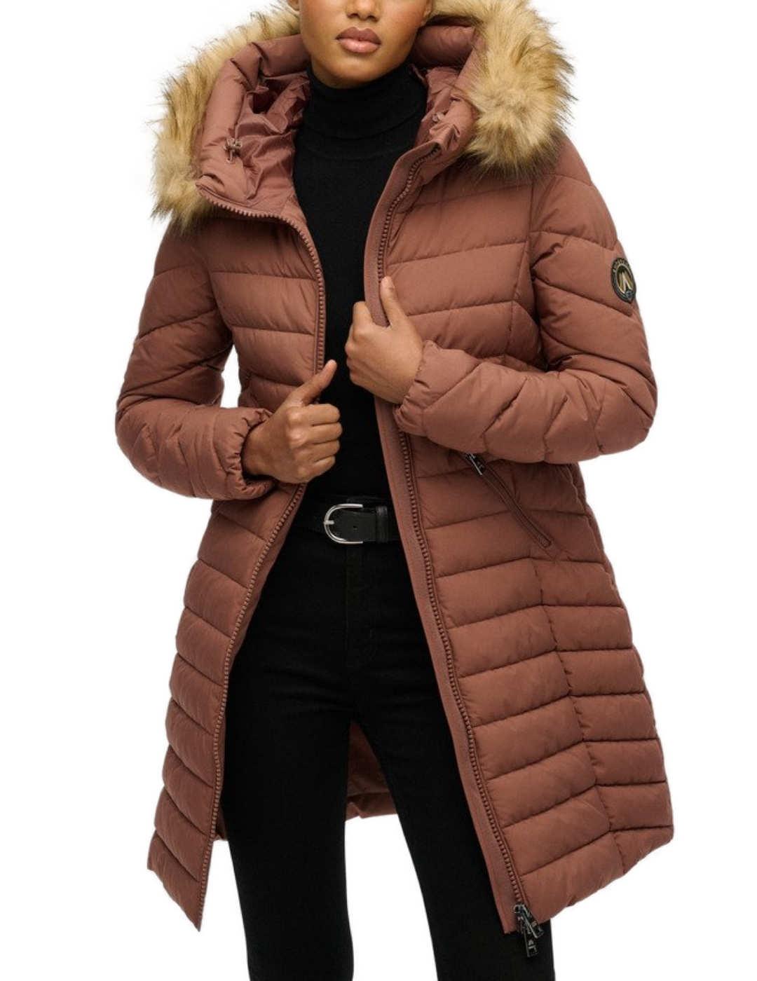 Plumas Superdry Fuji marrón capucha acolchado para mujer