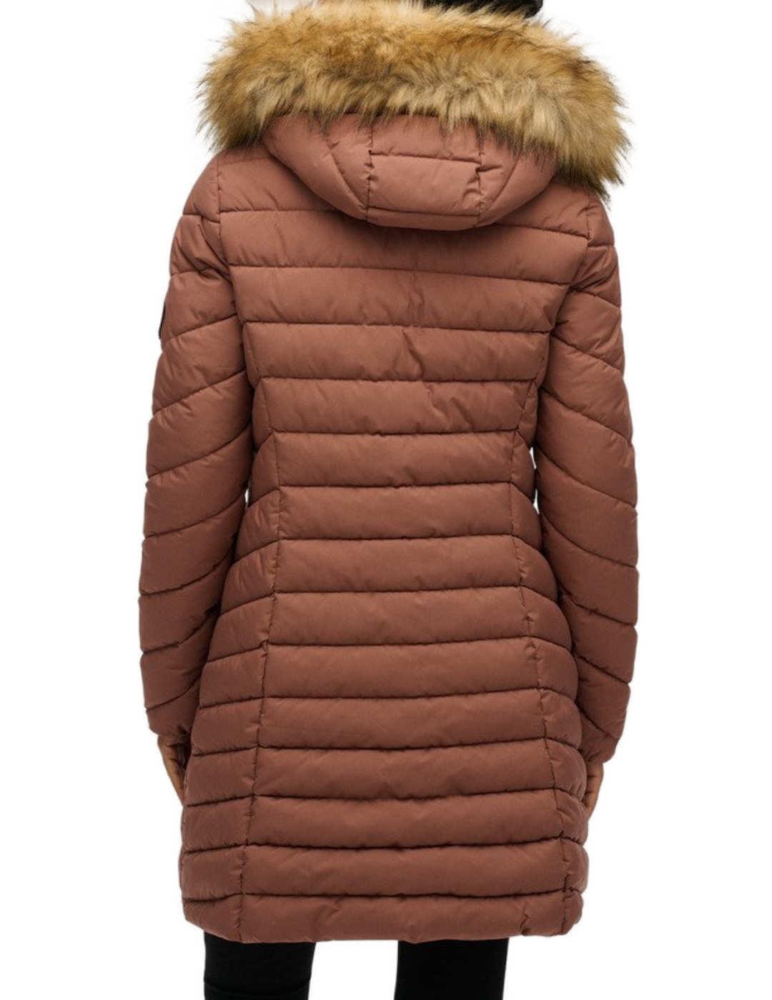 Plumas Superdry Fuji marrón capucha acolchado para mujer