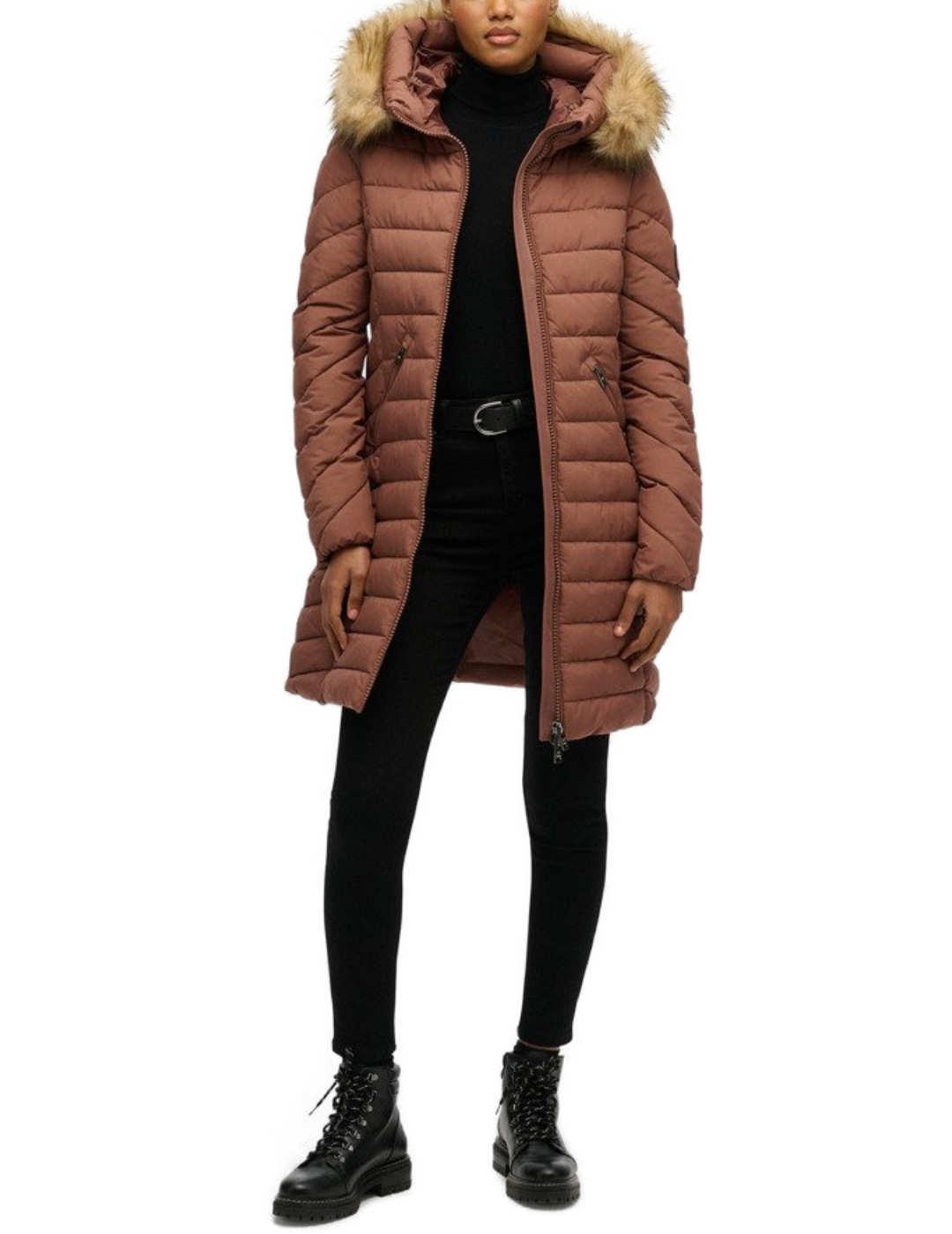 Plumas Superdry Fuji marrón capucha acolchado para mujer