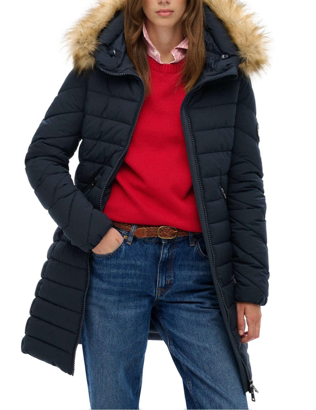 Plumas Superdry Fuji azul marino capucha acolchado de mujer