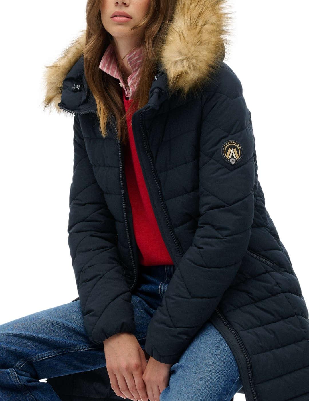 Plumas Superdry Fuji azul marino capucha acolchado de mujer