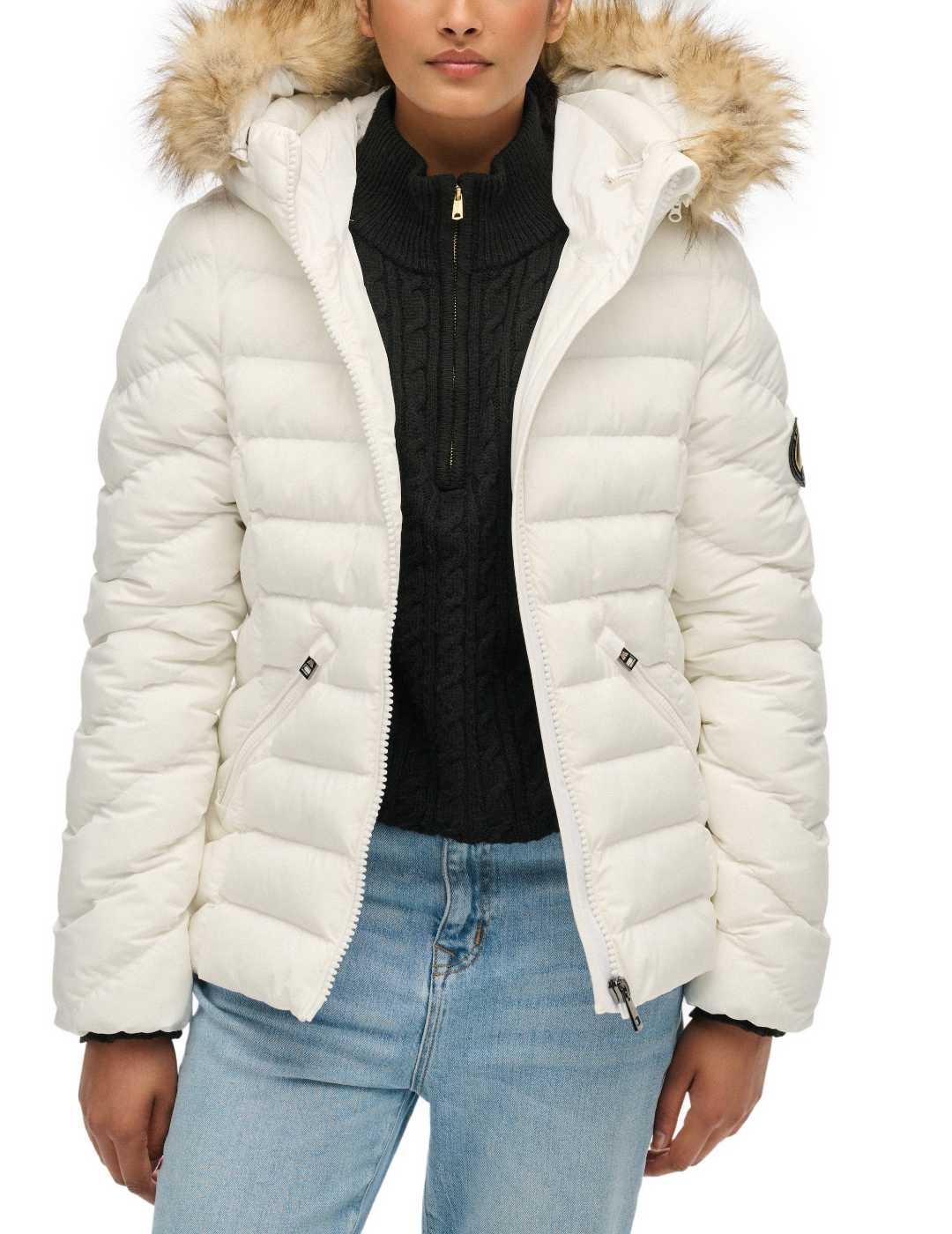 Plumas Superdry Fuji acolchado impermeable blanco mujer