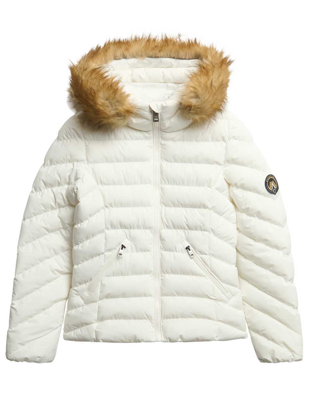 Plumas Superdry Fuji acolchado impermeable blanco mujer