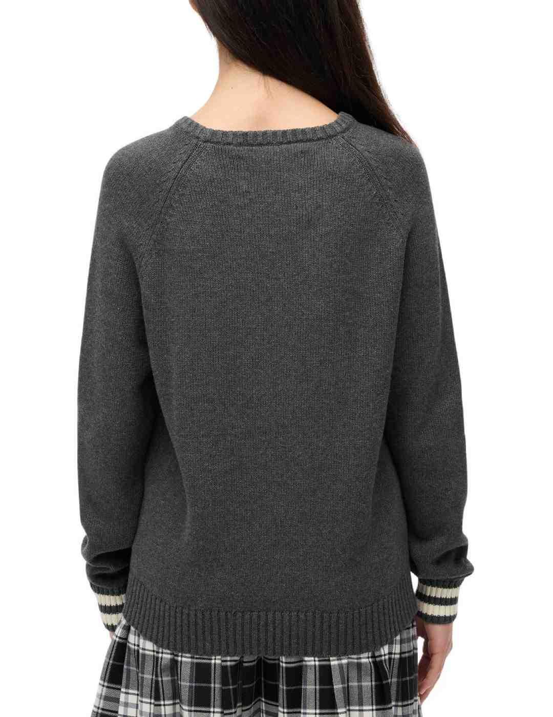 Jersey Superdry Intarsia acanalado mangas raglan gris mujer