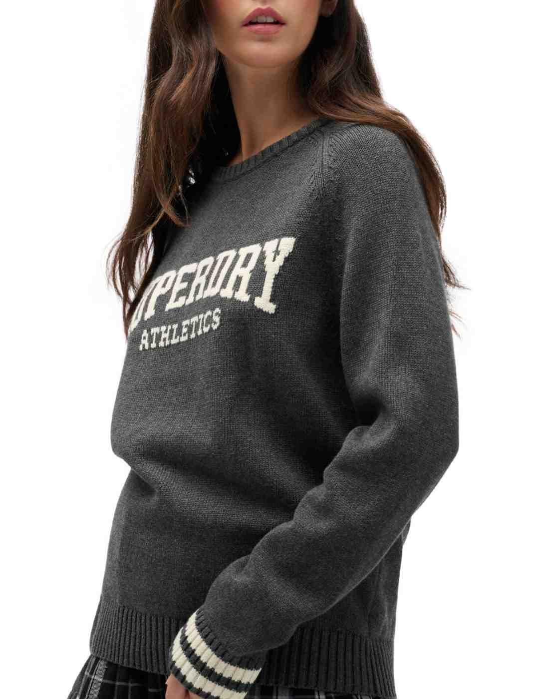 Jersey Superdry Intarsia acanalado mangas raglan gris mujer