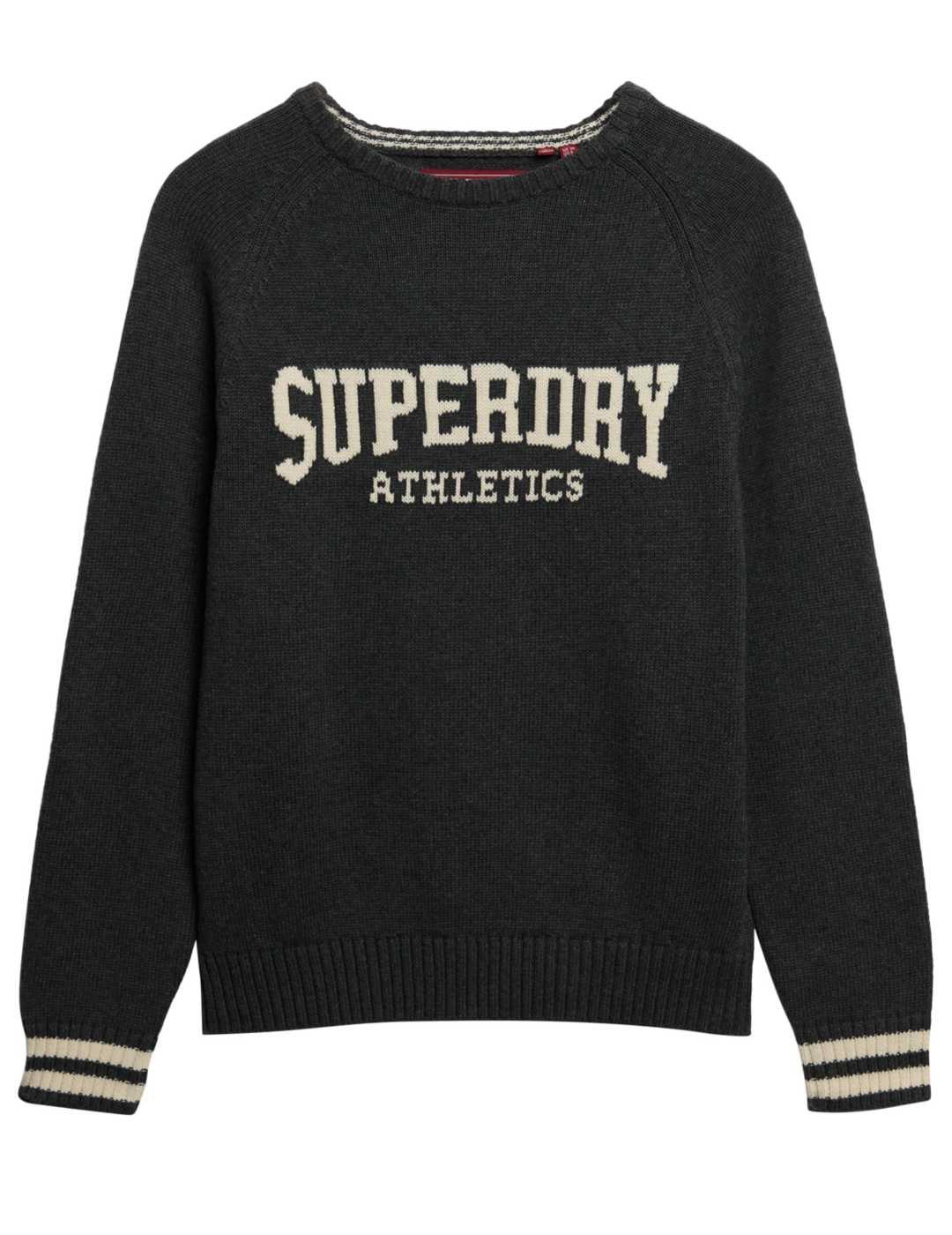 Jersey Superdry Intarsia acanalado mangas raglan gris mujer