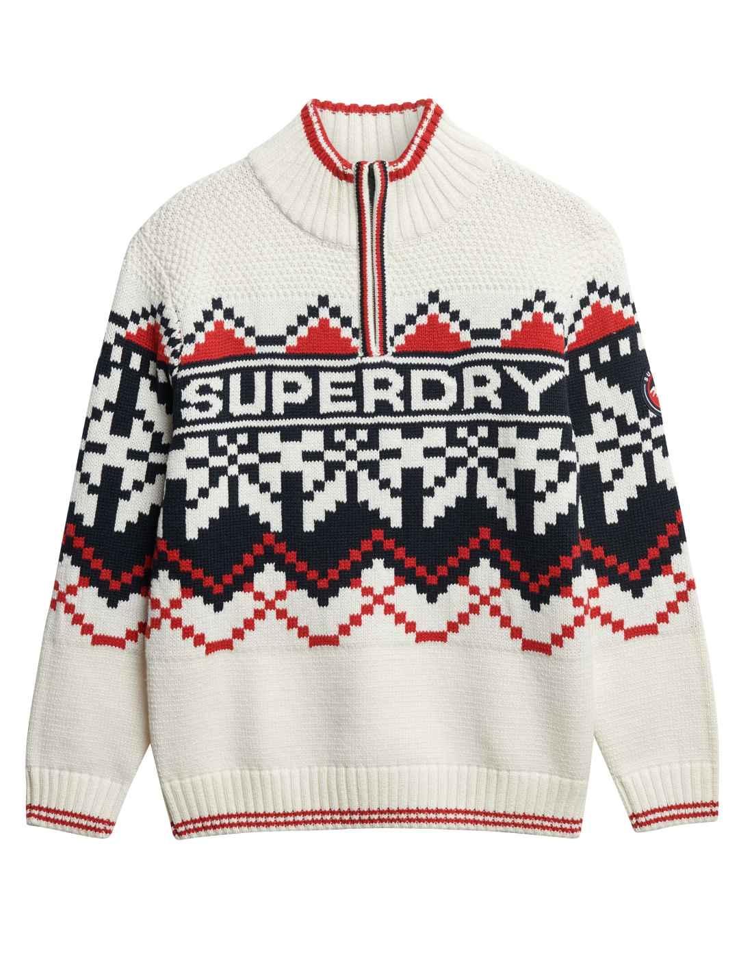 Jersey Superdry Intarsia crudo media cremallera de mujer
