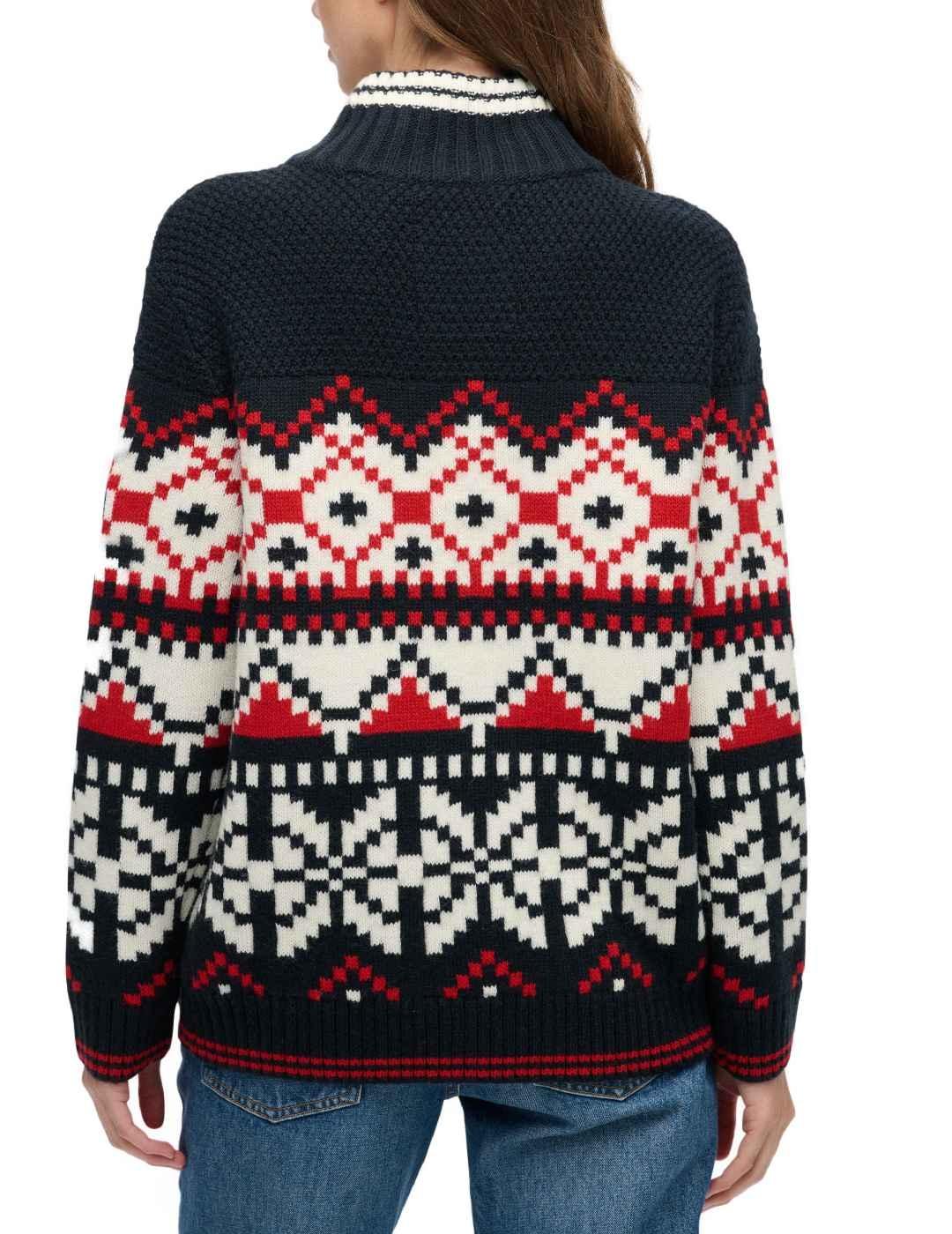 Jersey Superdry Intarsia marino media cremallera de mujer