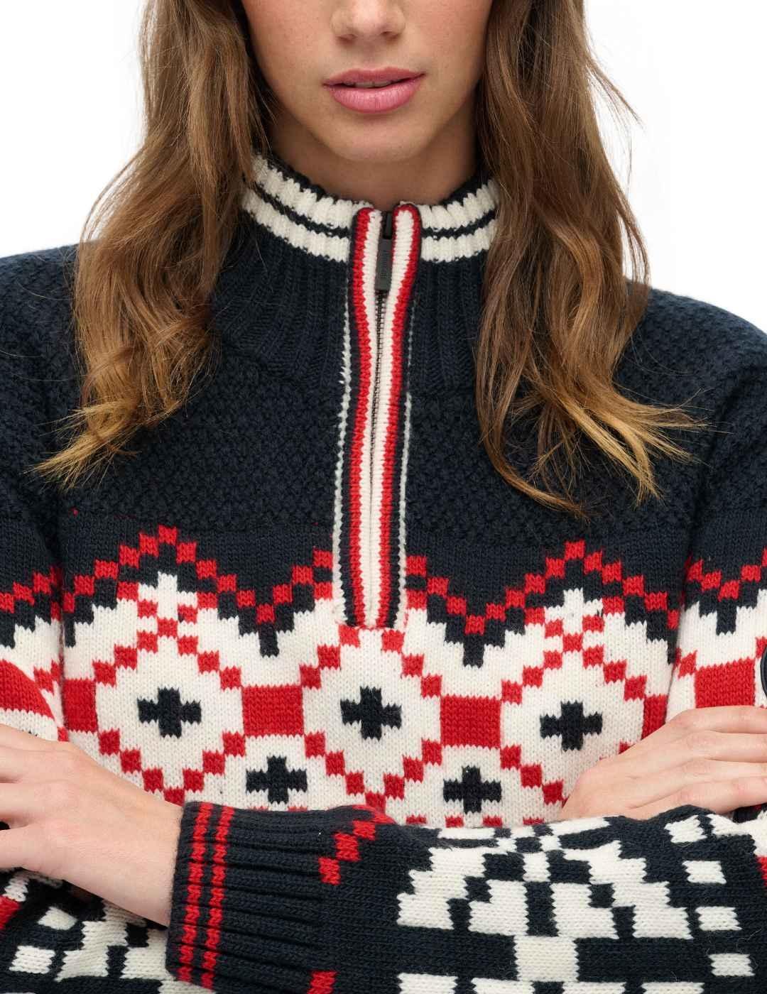 Jersey Superdry Intarsia marino media cremallera de mujer