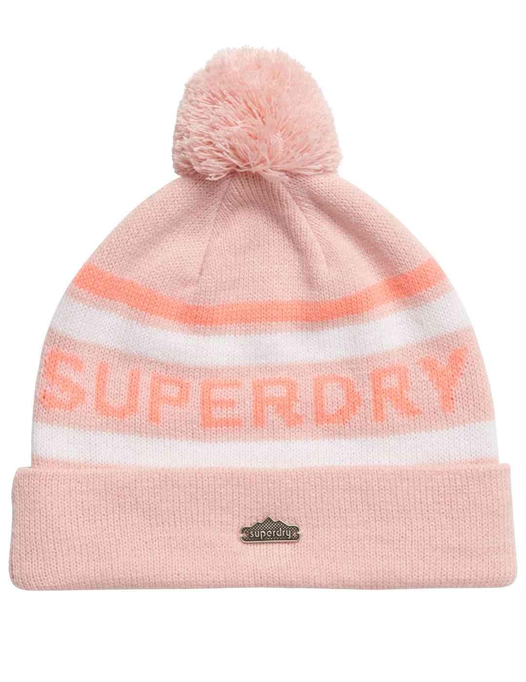 Gorro Superdry con dobladillo logotipo rosa para mujer