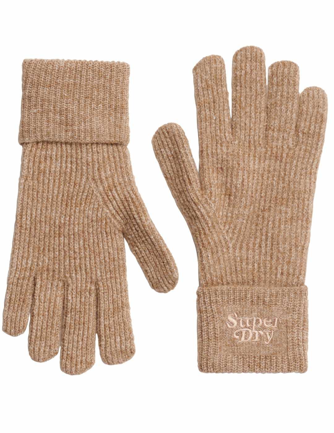 Guantes Superdry de punto marrón claro con lana de mujer
