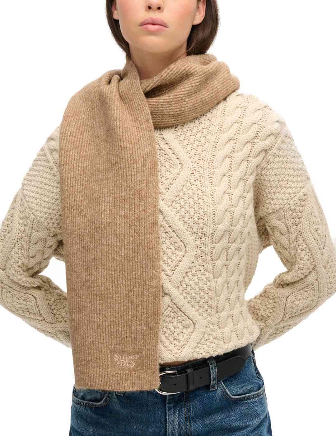 Bufanda Superdry marrón de cashmere suave para mujer